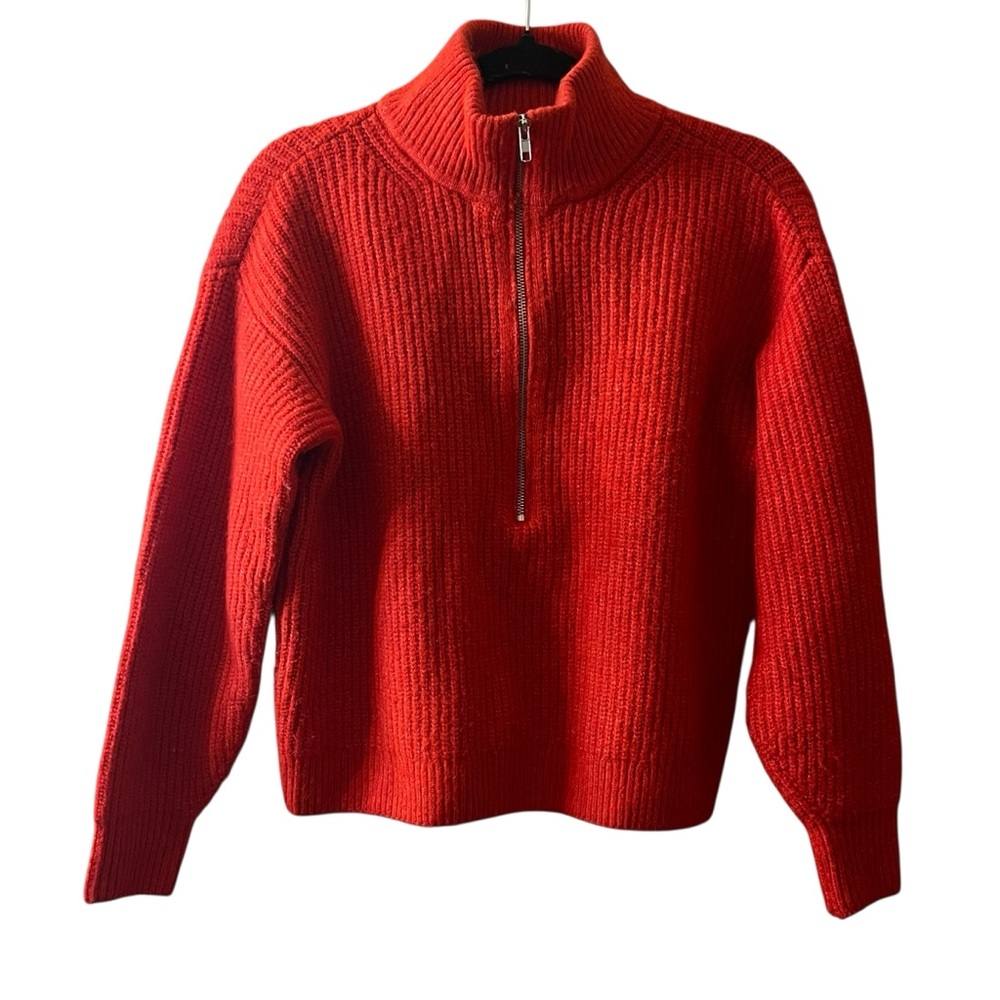 Vince Camuto Deep Orange Turtleneck Half Zip Ribbed Sweater Sz S